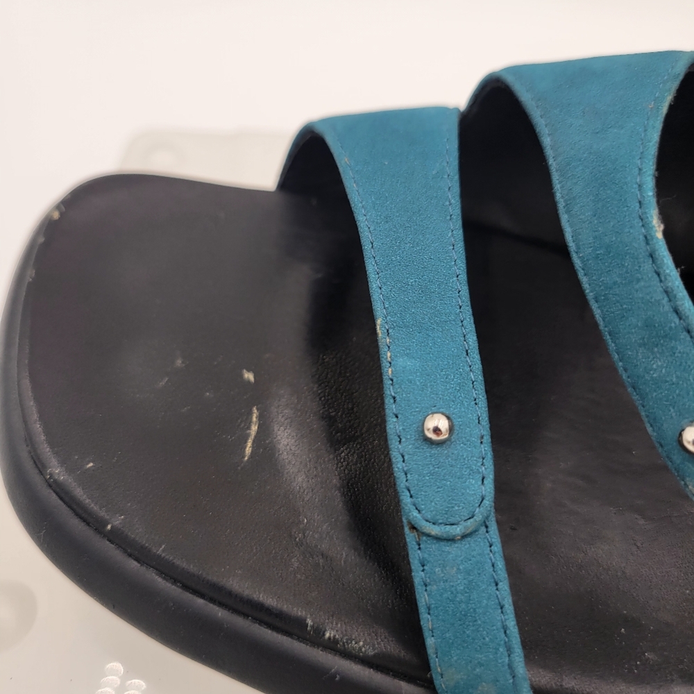Vintage 2001 Womans Clarks Teal Slides Leather Upper (Suede) 32454 Size 7.5 - Picture 4 of 8